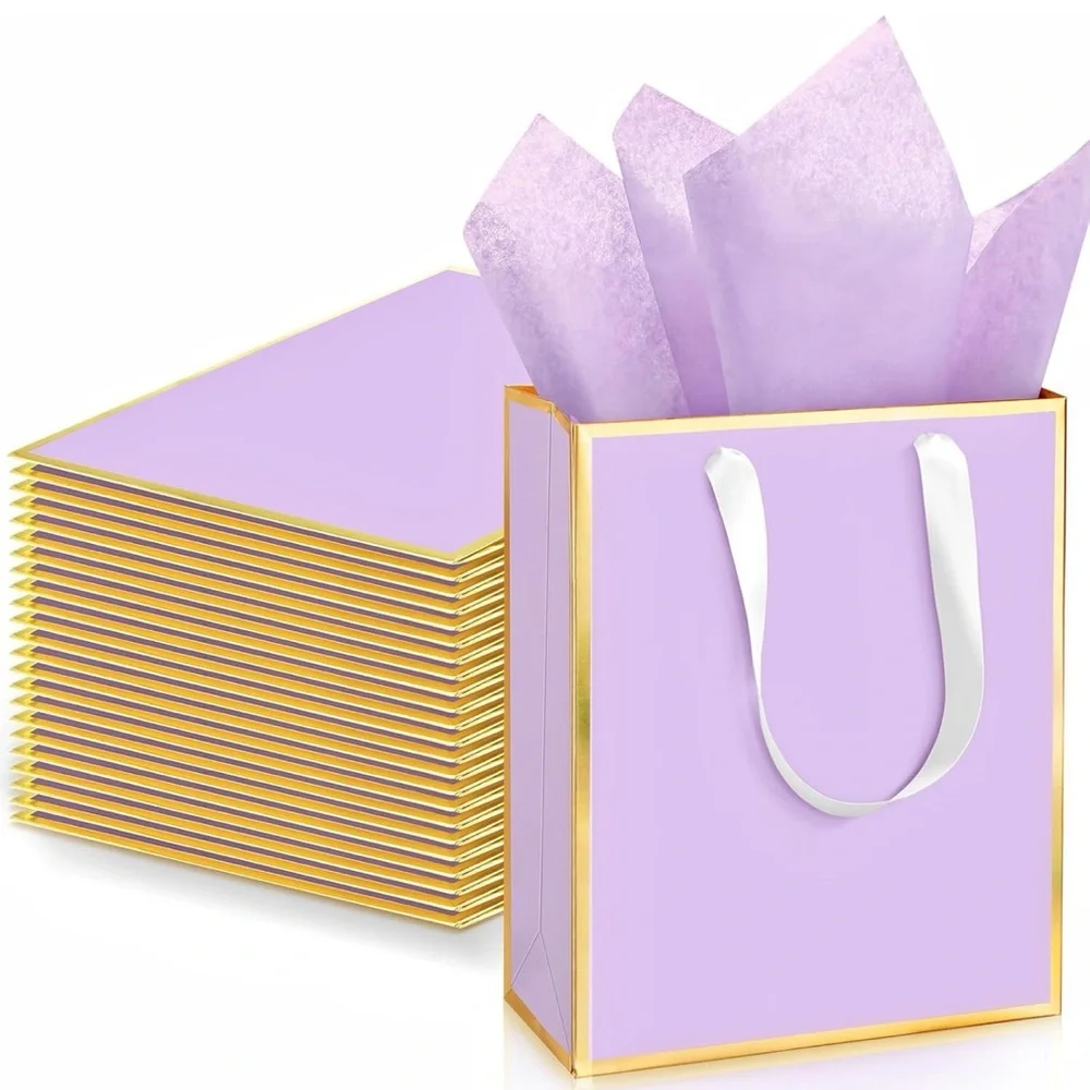 5 Pack Metallic Paper Gift Bags with Handle and Tissue 9 x 7 x 3.1